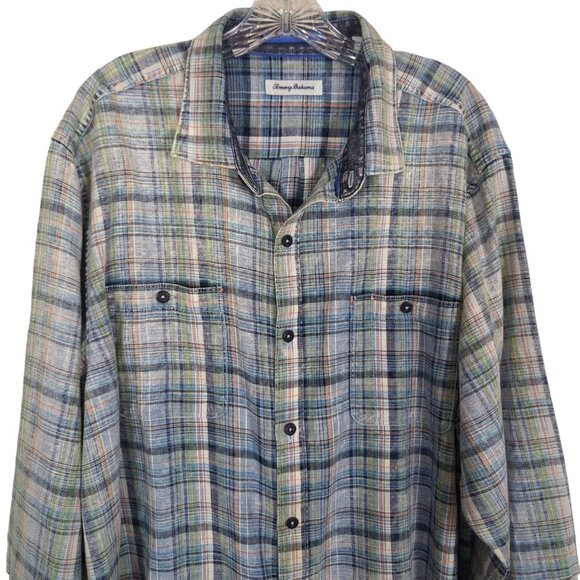 Tommy Bahama button down shirt Men's size XL blue plaid cotton - Picture 5 of 14